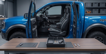 Compartimentarea inteligentă a organizatorului auto pentru Ford Ranger cu spațiu pentru monede și telefon